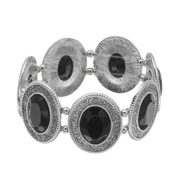 Glittery Halo Oval Stretch Bracelet, Women's, Black