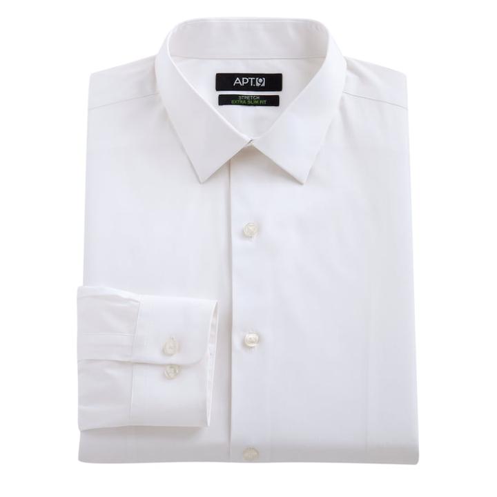 Men's Apt. 9&reg; Extra-slim Solid Stretch Dress Shirt, Size: 17.5-32/33, White