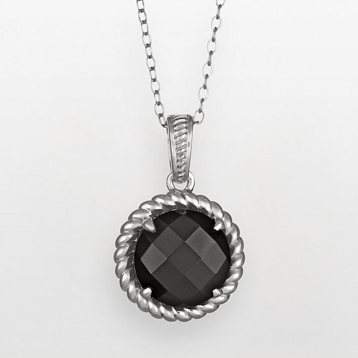 Sterling Silver Black Agate Twist Frame Pendant, Women's, Size: 18