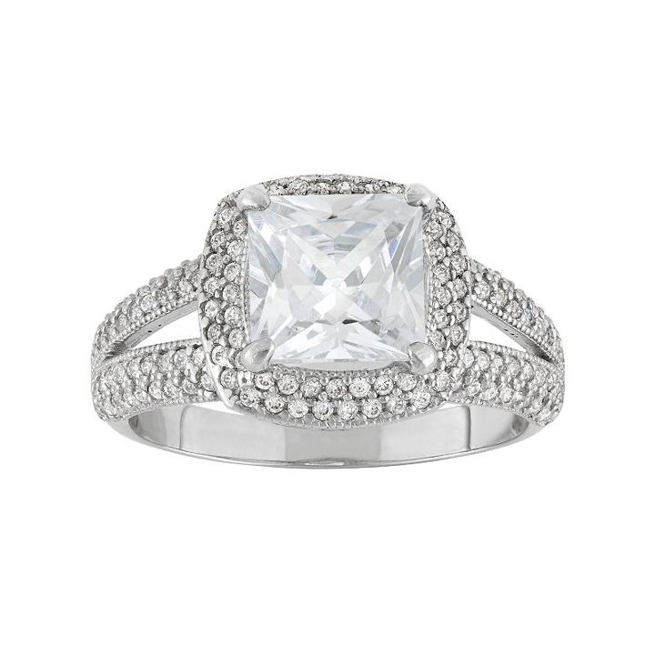 Cubic Zirconia Tiered Halo Engagement Ring In 10k White Gold, Women's, Size: 7