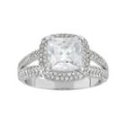 Cubic Zirconia Tiered Halo Engagement Ring In 10k White Gold, Women's, Size: 7