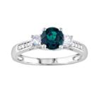 10k White Gold Lab-created Emerald, Lab-created White Sapphire And Diamond Accent 3-stone Ring, Women's, Size: 5, Green