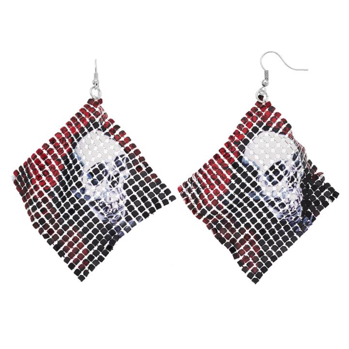 Skull Mesh Kite Drop Earrings, Women's, Multicolor