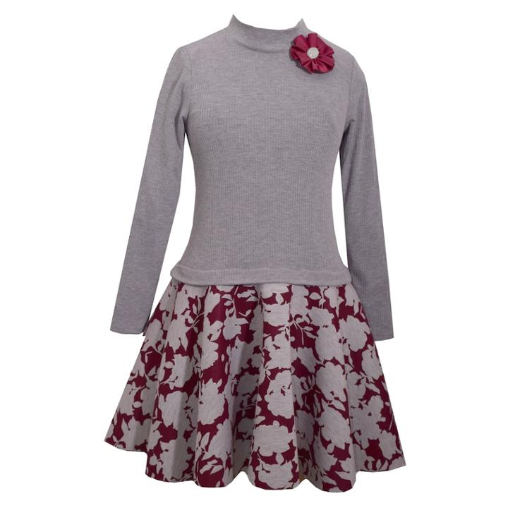 Girls 7-16 Bonnie Jean Floral Dropwaist Dress, Size: 7, Dark Red