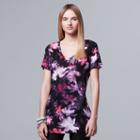 Women's Simply Vera Vera Wang Print V-neck Tee, Size: Xs, Oxford