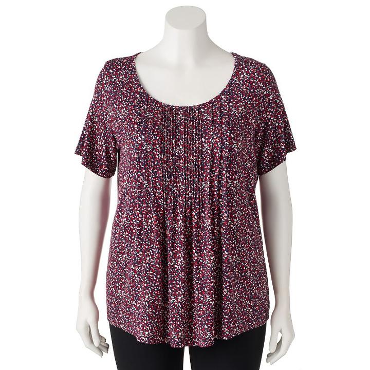 Plus Size Croft & Barrow&reg; Pintuck Scoopneck Tee, Women's, Size: 2xl, Med Red