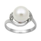 Sterling Silver Freshwater Cultured Pearl And Diamond Accent Swirl Ring, Women's, White