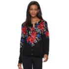 Women's Cathy Daniels Embellished Floral Cardigan Sweater, Size: Small, Red Flowers