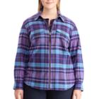 Plus Size Chaps Plaid Twill Zip-front Shirt, Women's, Size: 3xl, Purple