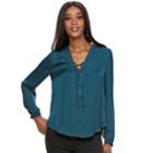 Women's Jennifer Lopez Embellished Lace-up Blouse, Size: Medium, Dark Blue