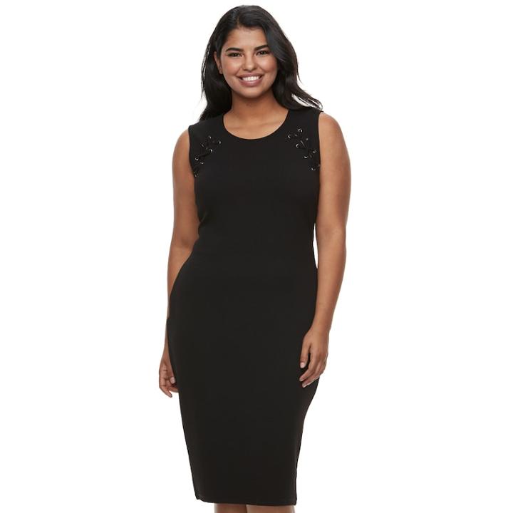 Juniors' Plus Size Almost Famous Lace-up Bodycon Dress, Teens, Size: 1xl, Black