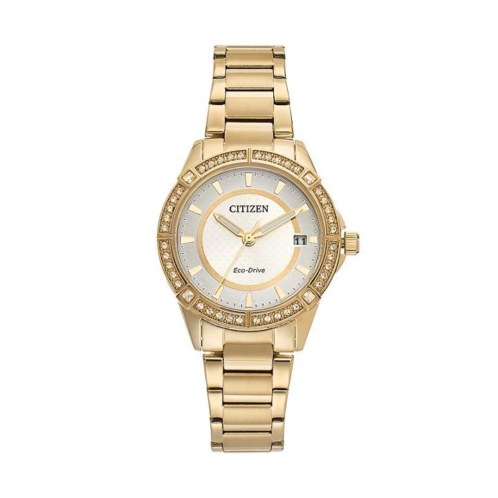 Drive From Citizen Eco-drive Women's Crystal Stainless Steel Watch, Yellow