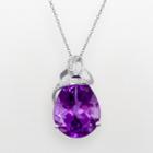 Sterling Silver Amethyst And Diamond Accent Teardrop Pendant, Women's, Size: 18