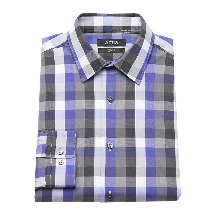Men's Apt. 9 &reg; Slim-fit Plaid Stretch Dress Shirt, Size: 17.5-32/33, Purple
