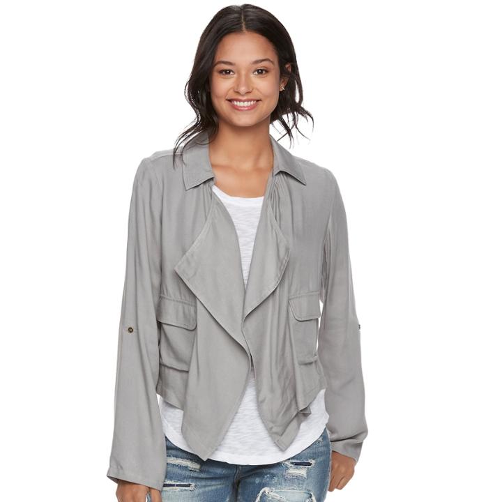 Juniors' About A Girl Draped Utility Jacket, Size: Large, Grey