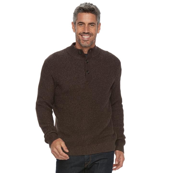 Men's Croft & Barrow® Classic-fit Outdoor Waffle-weave Sweater, Size: Large, Dark Brown