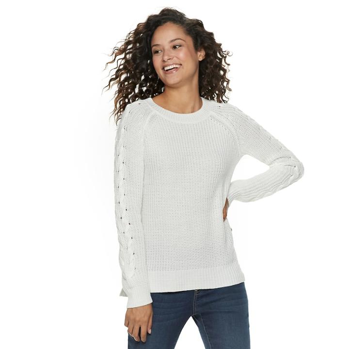 Juniors' So&reg; Lace-up Sleeve Sweater, Teens, Size: Xxs, White