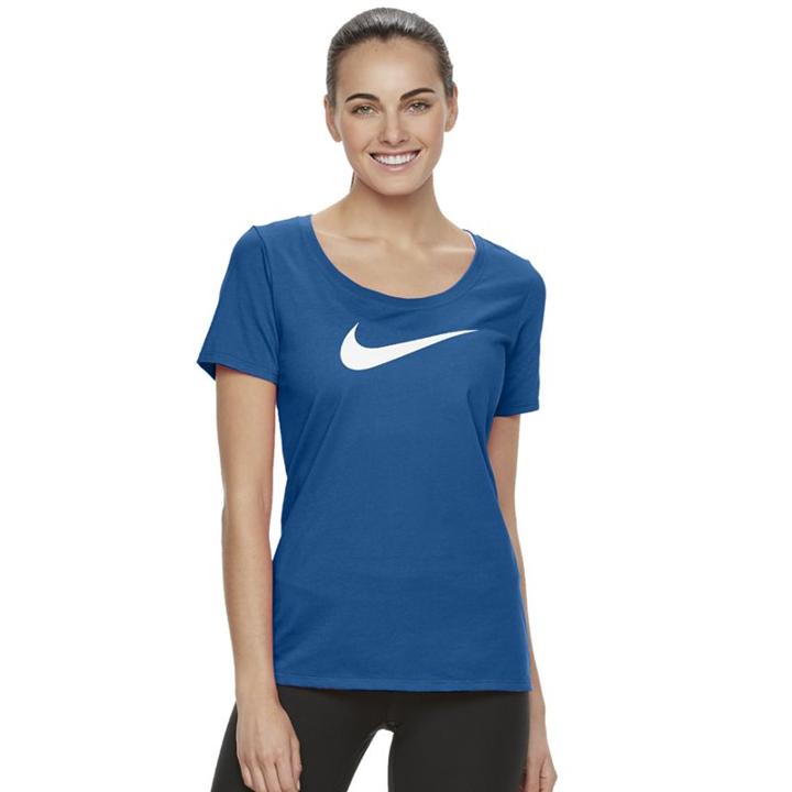 Women's Nike Swoosh Short Sleeve Graphic Tee, Size: Medium, Light Blue
