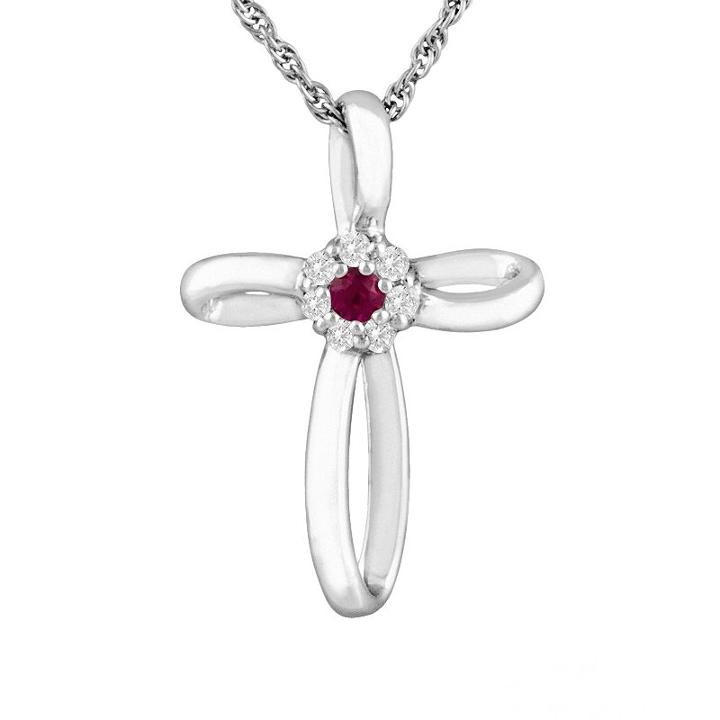 Sterling Silver Lab-created Ruby Cross Pendant, Women's, Size: 18, Red