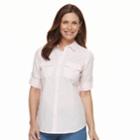 Women's Croft & Barrow&reg; Roll-tab Woven Shirt, Size: Large, Brt Pink