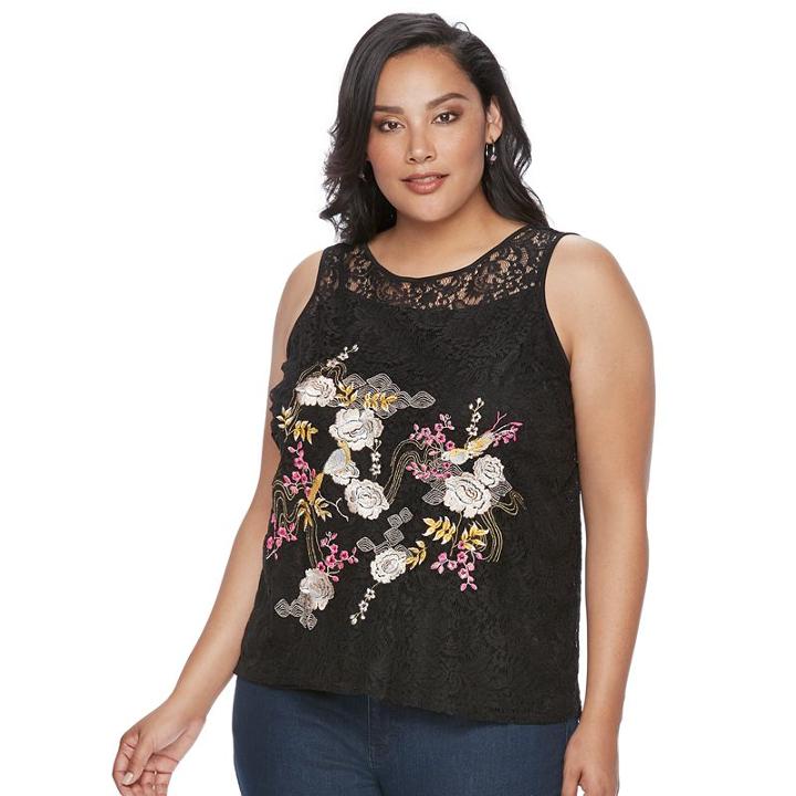 Plus Size Jennifer Lopez Embroidered Lace Tank, Women's, Size: 2xl, Black