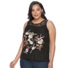 Plus Size Jennifer Lopez Embroidered Lace Tank, Women's, Size: 2xl, Black