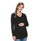 Maternity A:glow Ruched Black V-neck Tee, Women's, Size: L-mat