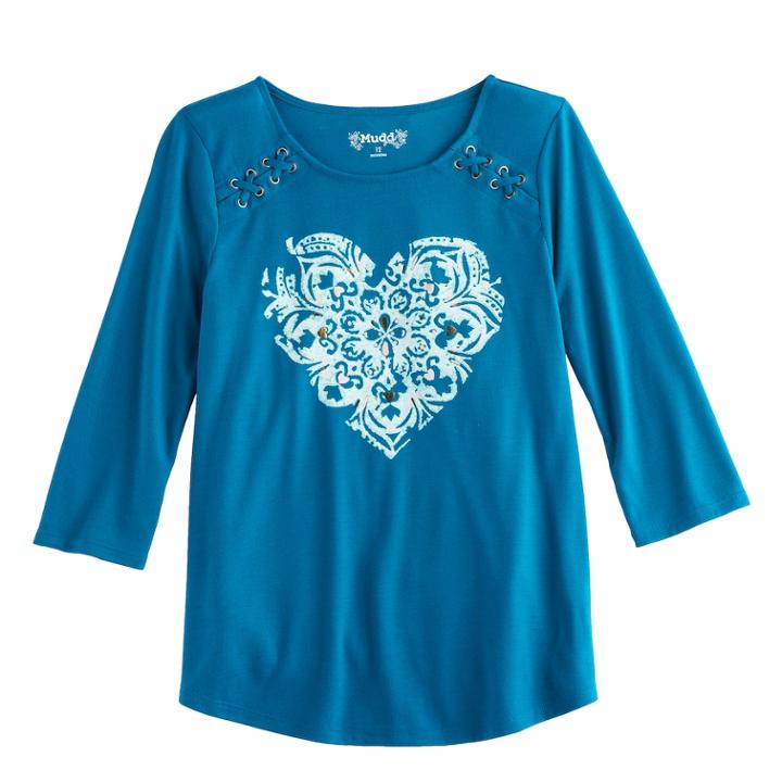 Girls 7-16 Mudd&reg; 3/4-sleeve Lace Shoulder Raglan Tunic, Size: 16, Dark Blue