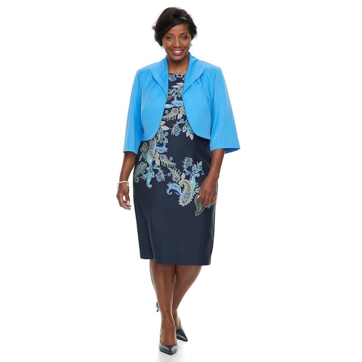 Plus Size Maya Brooke Paisley Dress & Jacket Set, Women's, Size: 24 W, Blue (navy)