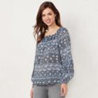 Women's Lc Lauren Conrad Love, Lauren Shirred Peasant Top, Size: Small, Blue