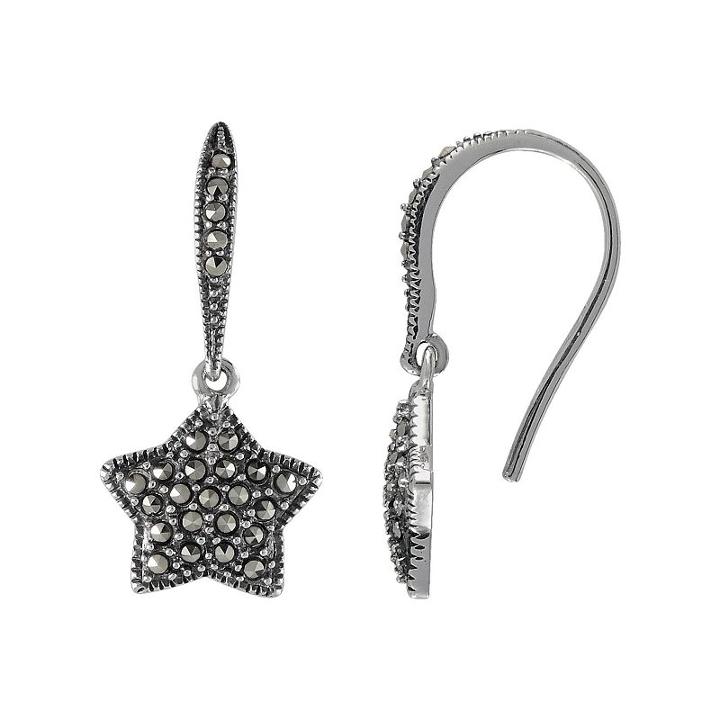 Lavish By Tjm Sterling Silver Star Drop Earrings - Made With Swarovski Marcasite, Women's, Black