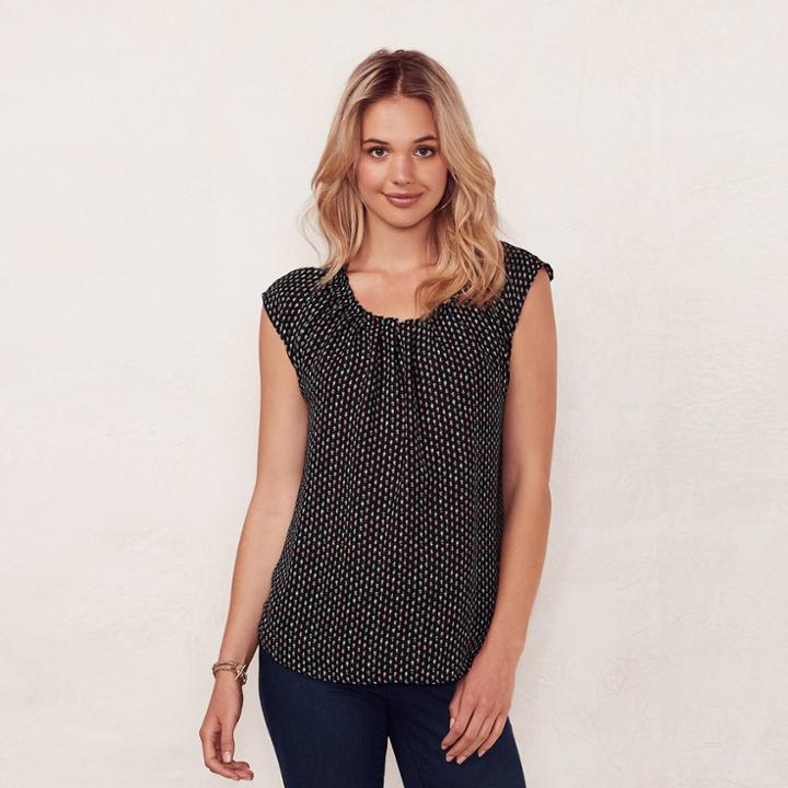 Women's Lc Lauren Conrad Pleated Top, Size: Large, Black