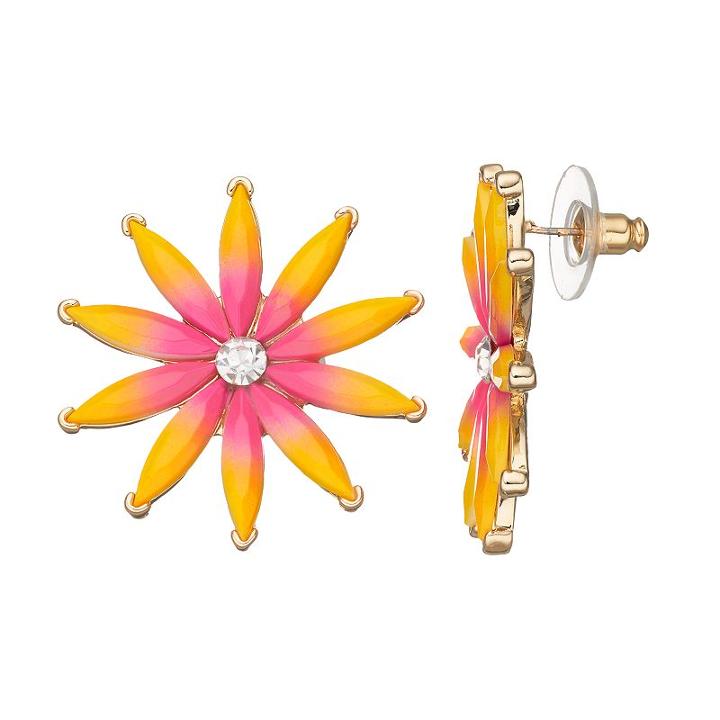 Ombre Flower Nickel Free Drop Earrings, Women's, Orange Oth