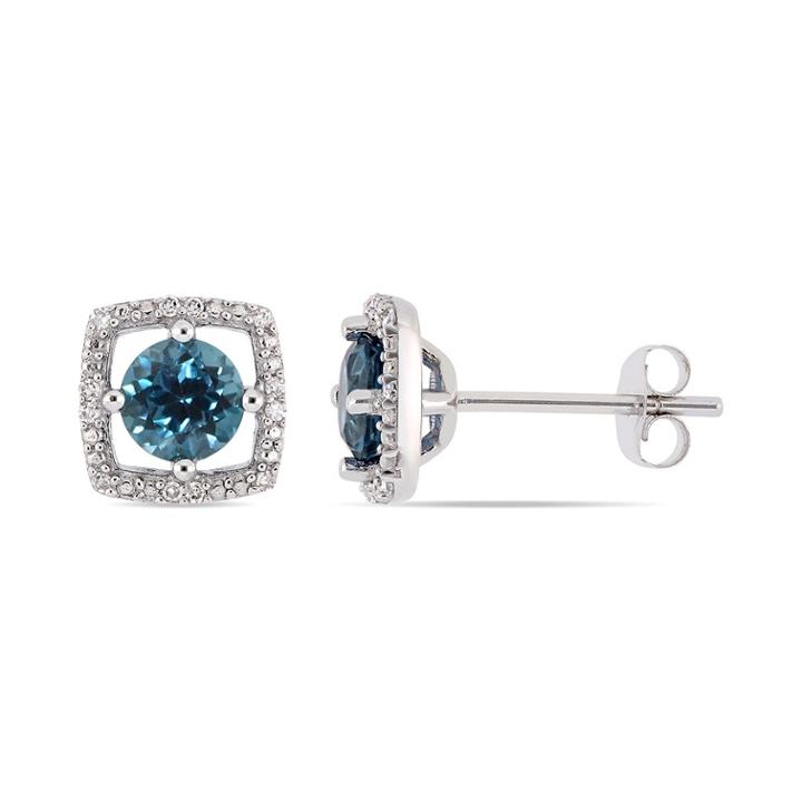 10k White Gold London Blue Topaz & Diamond Accent Frame Earrings, Women's