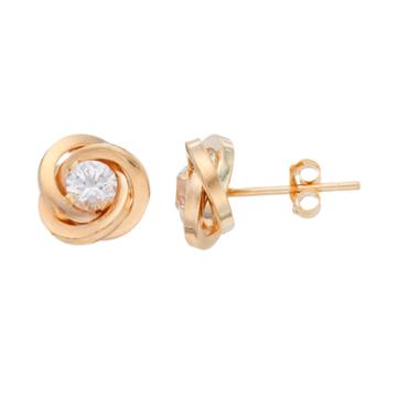 Gold 'n' Ice 10k Gold Cubic Zirconia Love Knot Stud Earrings, Women's, White