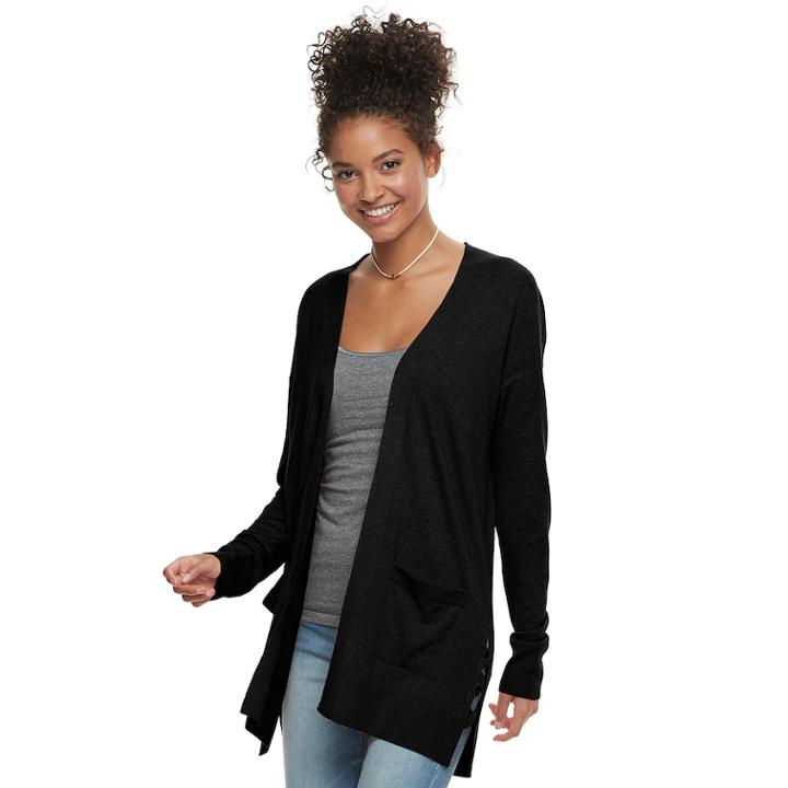 Juniors' So&reg; Lattice Boyfriend Cardigan, Teens, Size: Small, Black