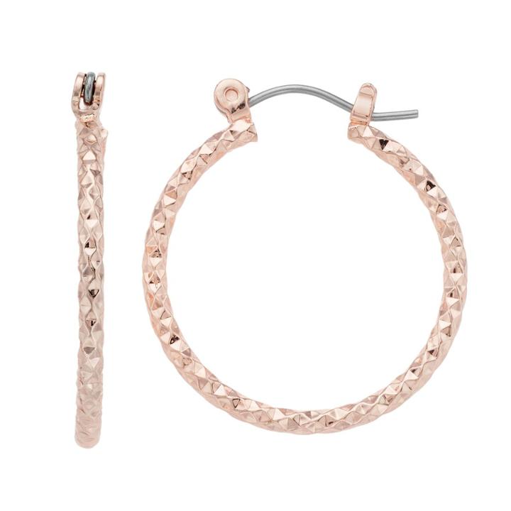 Rose-gold Tone Textured Hoop Earrings, Women's, Light Pink
