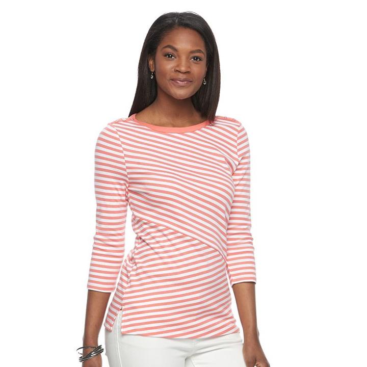 Women's Croft & Barrow&reg; Button-shoulder Tee, Size: Small, Lt Orange