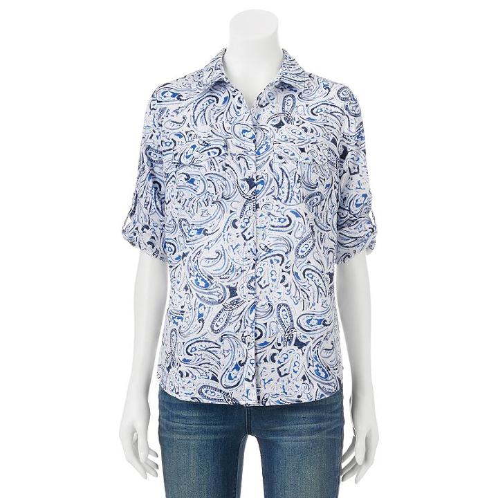 Women's Croft & Barrow&reg; Roll-tab Shirt, Size: Xs, Med Blue