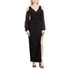 Women's Chaps Cold-shoulder Georgette Evening Gown, Size: 8, Black
