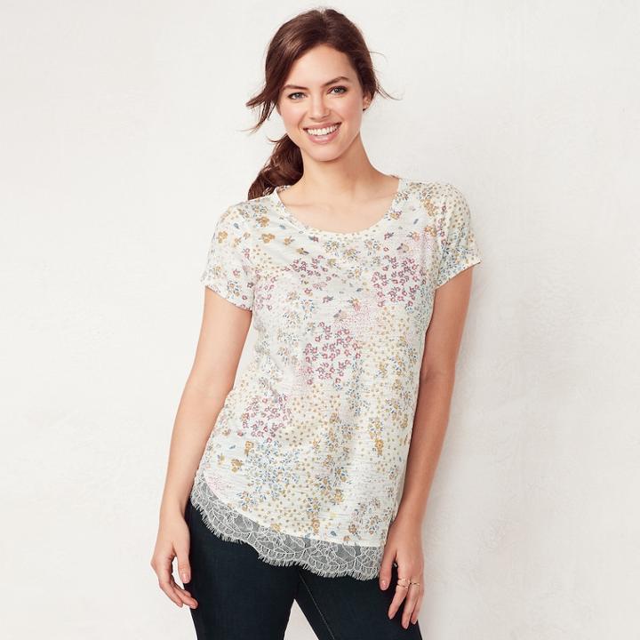 Women's Lc Lauren Conrad Lace-trim Top, Size: Medium, White