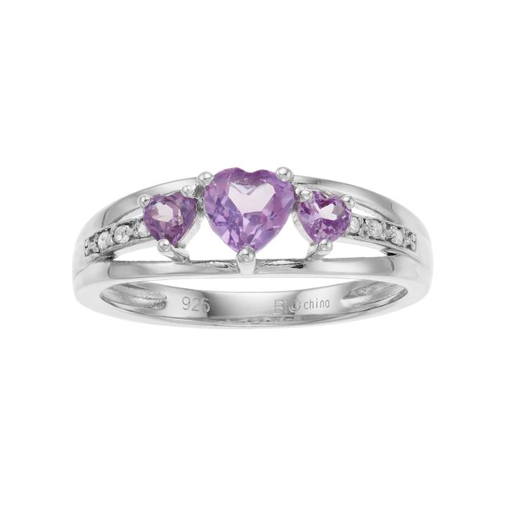 Sterling Silver Lab-created Alexandrite Diamond Accent 3-stone Heart Ring, Women's, Size: 5, Purple