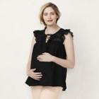 Maternity Lc Lauren Conrad Eyelet Lace-up Top, Women's, Size: L-mat, Black