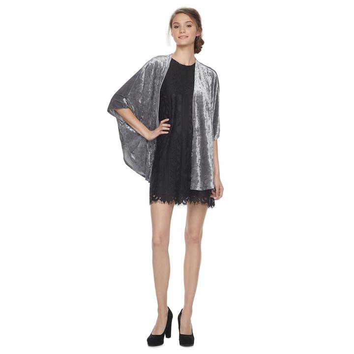 Madden Nyc Crushed Velvet Ruana, Women's, Grey
