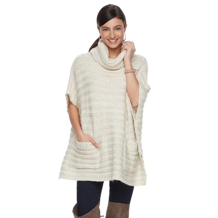 Madden Nyc Sparkling Knit Poncho, Women's, Natural