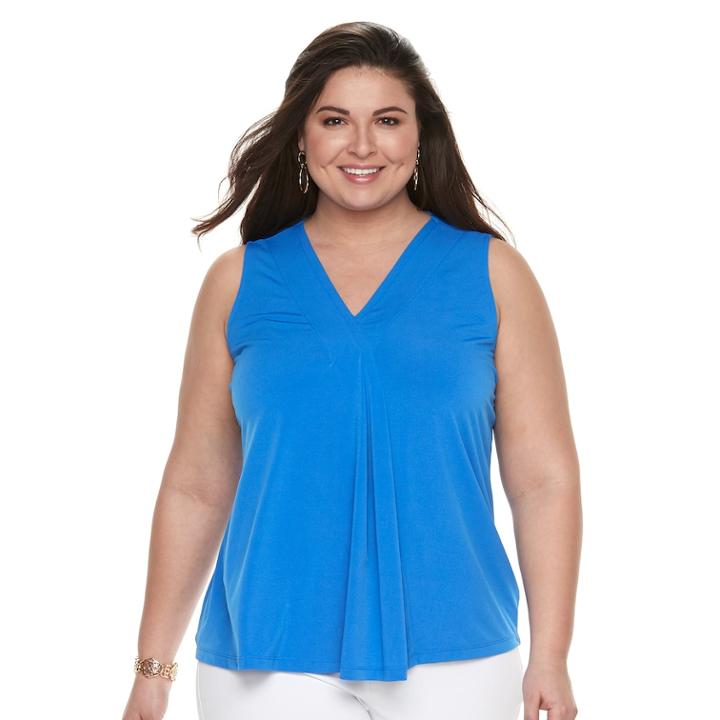 Plus Size Dana Buchman Pleated V-neck Tank, Women's, Size: 1xl, Med Blue