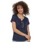 Juniors' Cloud Chaser Lace-up Short Sleeve Tee, Teens, Size: Medium, Blue