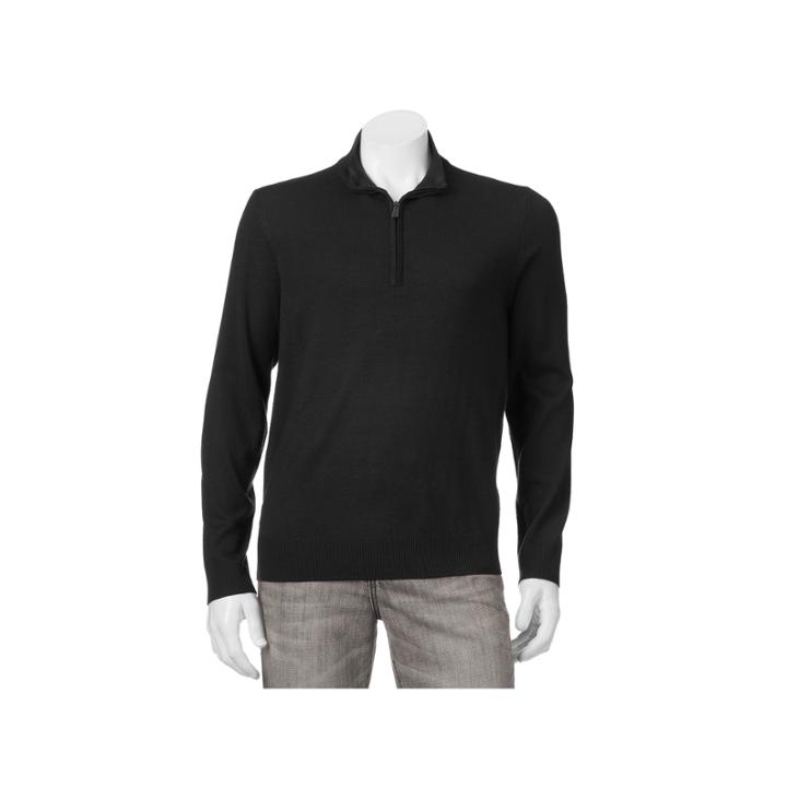 Big & Tall Apt. 9&reg; Modern-fit Merino Wool-blend Quarter-zip Sweater, Men's, Size: 2xb, Black