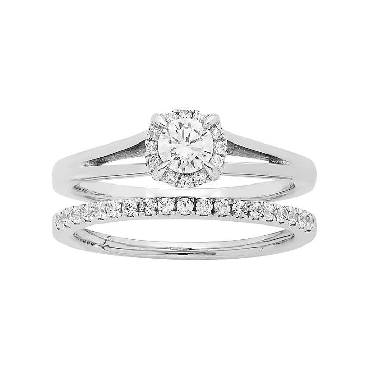 14k White Gold 5/8 Carat T.w. Igl Certified Diamond Halo Engagement Ring Set, Women's, Size: 6.50