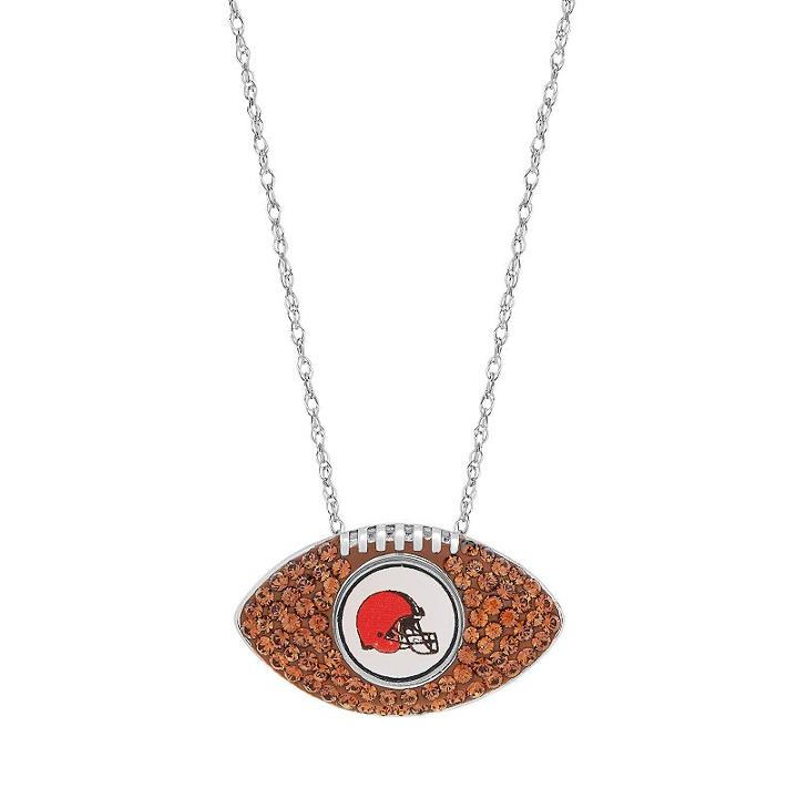 Sterling Silver Crystal Cleveland Browns Football Pendant, Women's, Brown